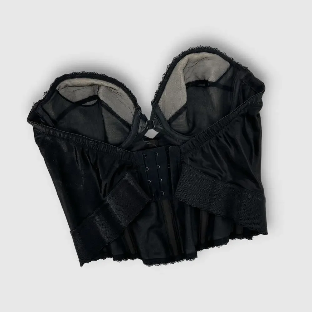 Vintage 1990s Sophistique Black Lace Trim Bustier Corset Top 34A
